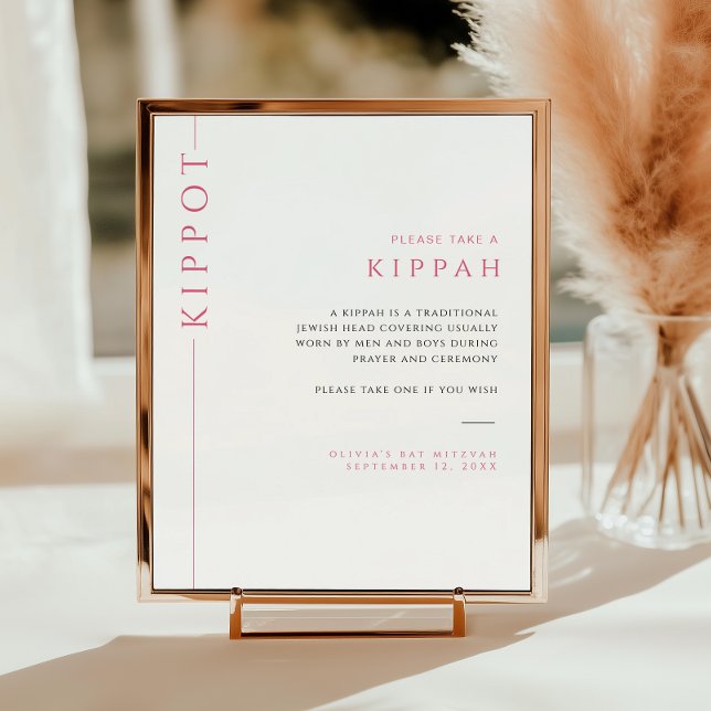 Affiche Signe de Kippah moderne rose et blanc pour Bat Mit (Créateur téléchargé)