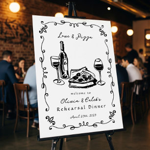 Affiche Signe de la répétition de vin de pizza dessinée