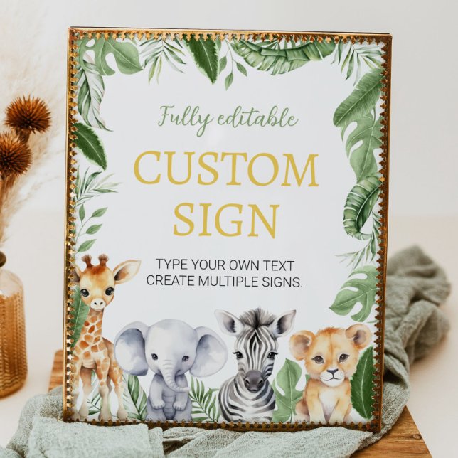 Affiche Signe de la table de fête d'anniversaire Safari An (Créateur téléchargé)
