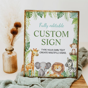 Affiche Signe de la table de fête d'anniversaire Safari An