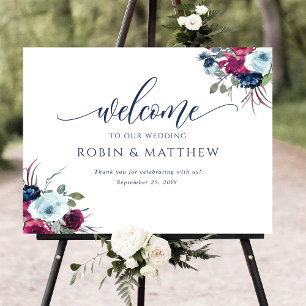 Affiche SIGNE DE Mariage D'Accueil Floral Berry, Bleu, Bou