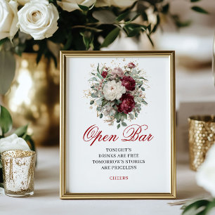 Affiche Signe de mariage de bar ouvert Burgundy Blush magn