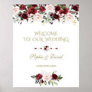 Affiche SIGNE DE Mariage DE Bienvenue Boho Burgundy Rose