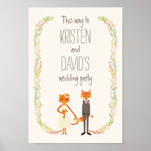Affiche SIGNE DE Mariage DE CHAT ET Fox EN FORÊT BLANC