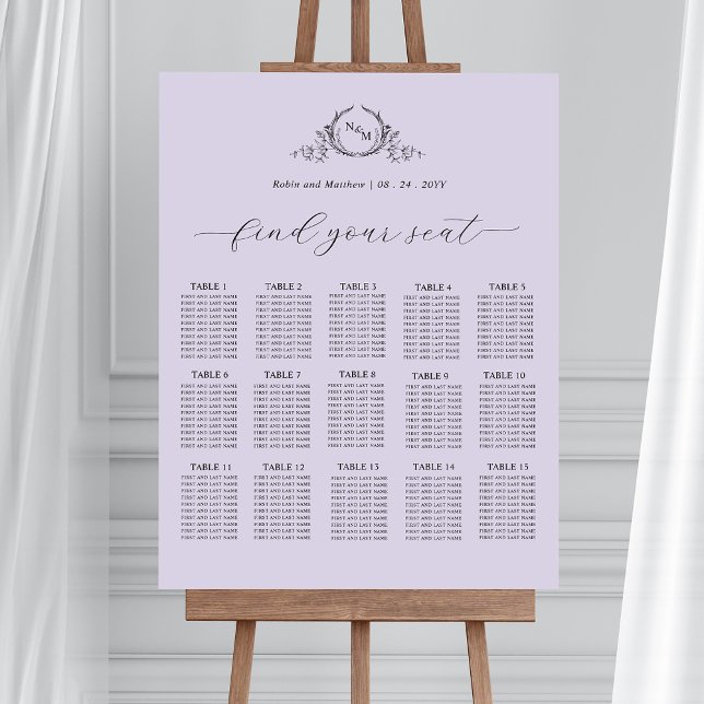 Affiche Signe de Mariage de monogramme chic Lavender (Créateur téléchargé)