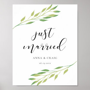 Affiche SIGNE DE mariage feuille vert Aquarelle juste mari