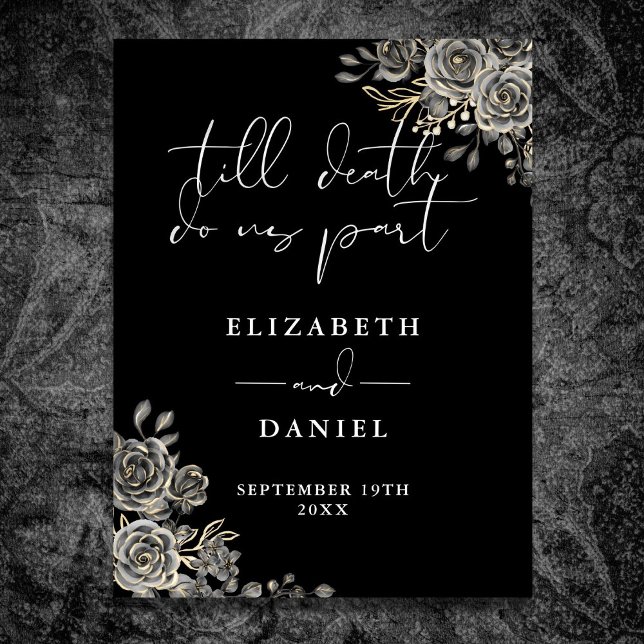 Affiche SIGNE DE Mariage Floral Rose Black And White Goth (Black And White Goth Roses Floral Wedding Sign)