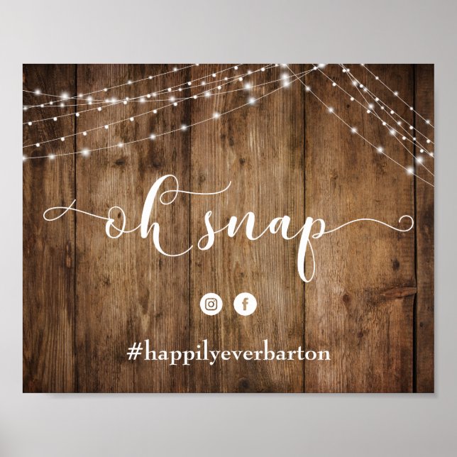 Affiche Signe de Mariage Oh Snap Rustic Wood & Lights (Devant)