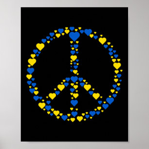 Affiche Signe de paix en Ukraine Cœurs bleus et jaunes Sou