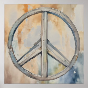 Affiche Signe de Paix Peinture à l'Aquarelle Art