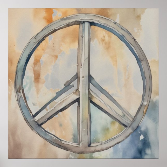 Affiche Signe de Paix Peinture à l'Aquarelle Art (Devant)