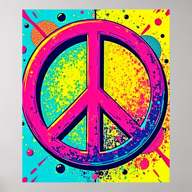 Affiche Signe de Paix Rétro Coloré (Devant)