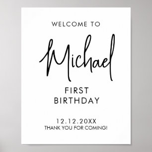 Affiche Signe de premier anniversaire écriture manuscrite 