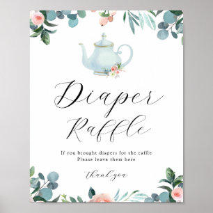 Affiche Signe de rabat à café bleu floral