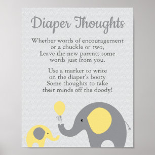 Affiche Signe de réflexion sur le Baby shower jaune Elépha