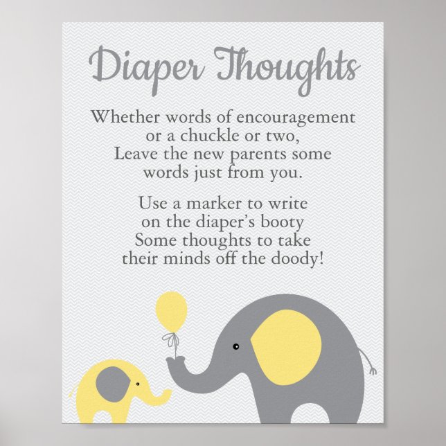 Affiche Signe de réflexion sur le Baby shower jaune Elépha (Devant)