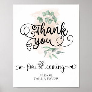 Affiche Signe de remerciement de mariage doré de verdure