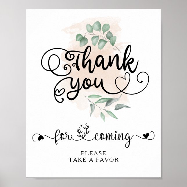 Affiche Signe de remerciement de mariage doré de verdure (Devant)
