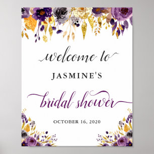 Affiche Signe de Remise de Cadeaux de Mariage Fleuris Or V