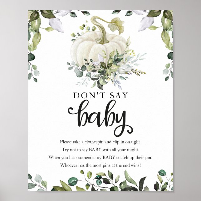 Affiche Signe de shower de bébé d'automne avec verdure "Ne (Devant)