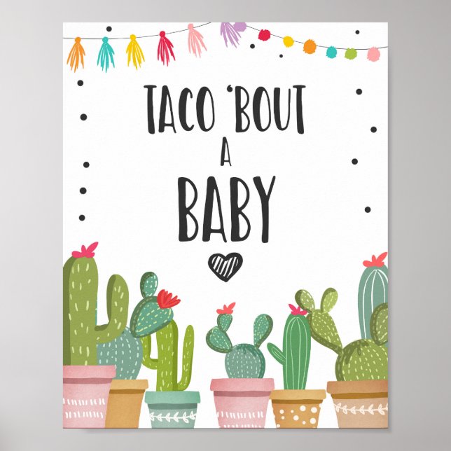 Affiche Signe de table Fiesta Bébé Cactus, Parlons Taco (Devant)