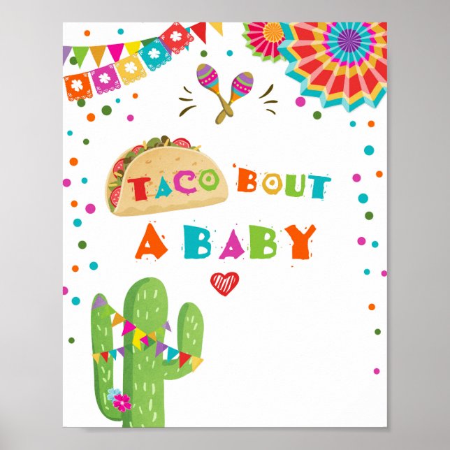 Affiche Signe de table pour une fiesta de cactus bébé, par (Devant)