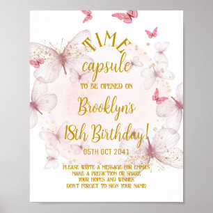 Affiche Signe de temps pour papillon rose et or