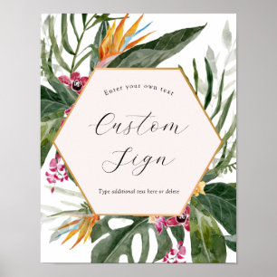 Affiche Signe de texte personnalisé floral tropical