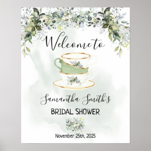 Affiche Signe de thé d'accueil Eucalyptus succulent vert