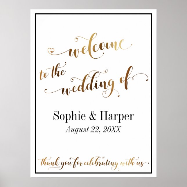 Affiche Signe de typographie de mariage de bienvenue or et (Devant)