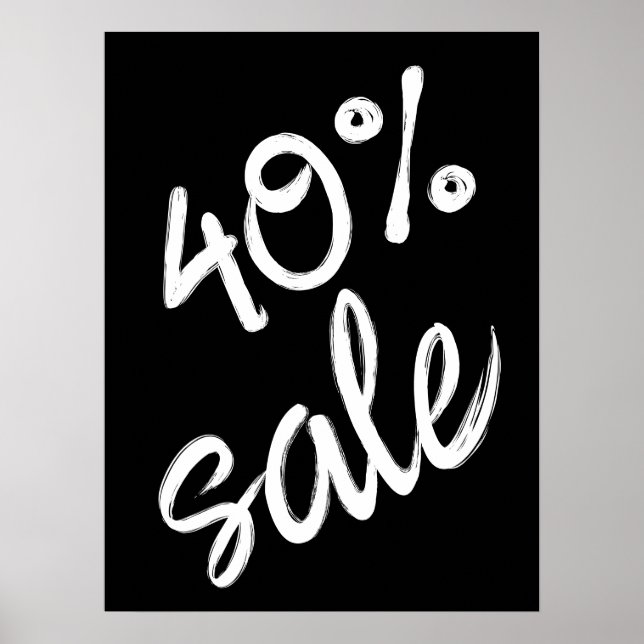 Affiche Signe de vente 40%, 18x24 Vente noir et blanc (Devant)