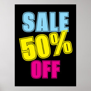 Affiche Signe de vente à 50 %, Signal de magasin de détail