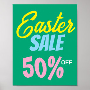 Affiche Signe de vente de Pâques, 50% de réduction de vent