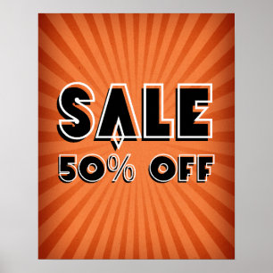 Affiche Signe de vente, Rétro 50% de réduction de vente Si