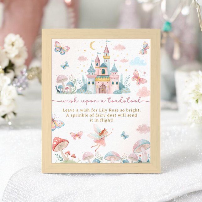 Affiche SIGNE DE VOLONTÉ DE FOIE Whimsique 1ER ANNIVERSAIR (Whimsical Fairy Wish Sign 1st Birthday Party)