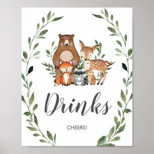Affiche SIGNE DES BOISSONS Rustique Vert Bois Animaux