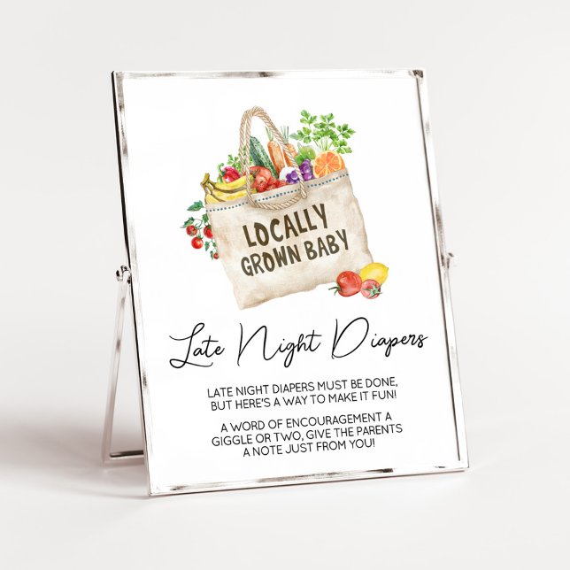 Affiche Signe des Diapeurs de nuit du Baby shower cultivé  (Farmers Locally Grown Baby Shower Sign)