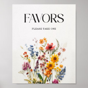 Affiche Signe des faveurs du Baby shower Fleur sauvage en