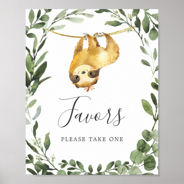 Affiche SIGNE DES Favoris Baby shower Sloth (Devant)