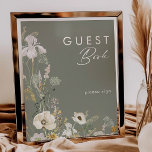 Affiche SIGNE DU LIVRE D'ACCUEIL DU Fleur sauvage SIMPLE<br><div class="desc">Cette enseigne de livres d'hôtes Whimsical Fleur sauvage Meadow Sage est parfaite pour votre mariage boho simple et élégant. La verdure rustique et moderne, accompagnée de fleurs sauvages d'aquarelles minimalistes, vous fera vivre votre vision ! Ce design de jolies fleurs d'or, touches de sauge bohème vert et violet est sûr...</div>