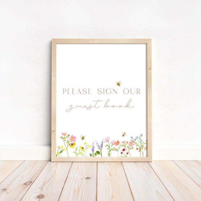 Affiche SIGNE DU LIVRE D'HÔTE Floral Bumblebee fleur sauva (Coordinate this guest book sign with our matching baby shower guest book!)