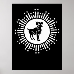 Affiche Signe du zodiaque Bélier, motif de ram cosmique en