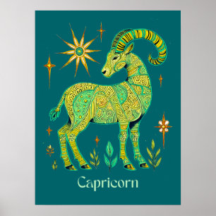 Affiche Signe du zodiaque Capricorne en motifs complexes