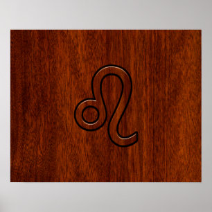 Affiche Signe du zodiaque Lion en style bois acajou