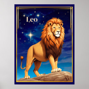 Affiche Signe du zodiaque Lion sous un ciel étoilé