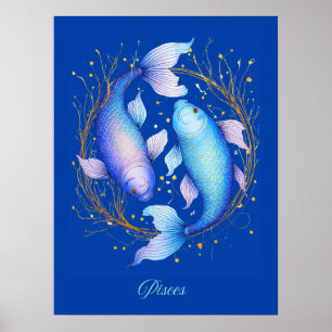 Affiche Signe du zodiaque Poissons, deux carpes koï gracie