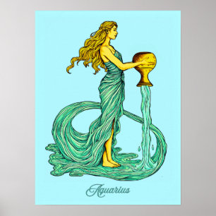 Affiche Signe du zodiaque Verseau, Femme avec de l'eau cou