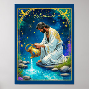 Affiche Signe du zodiaque Verseau sous un ciel étoilé