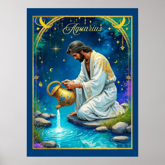 Affiche Signe du zodiaque Verseau sous un ciel étoilé (Devant)