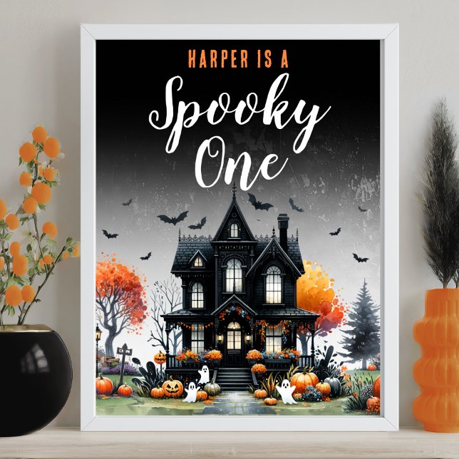 Affiche SIGNE éffrayant D'Halloween 1er Anniversaire (Spooky One Halloween 1st Birthday Party Sign)
